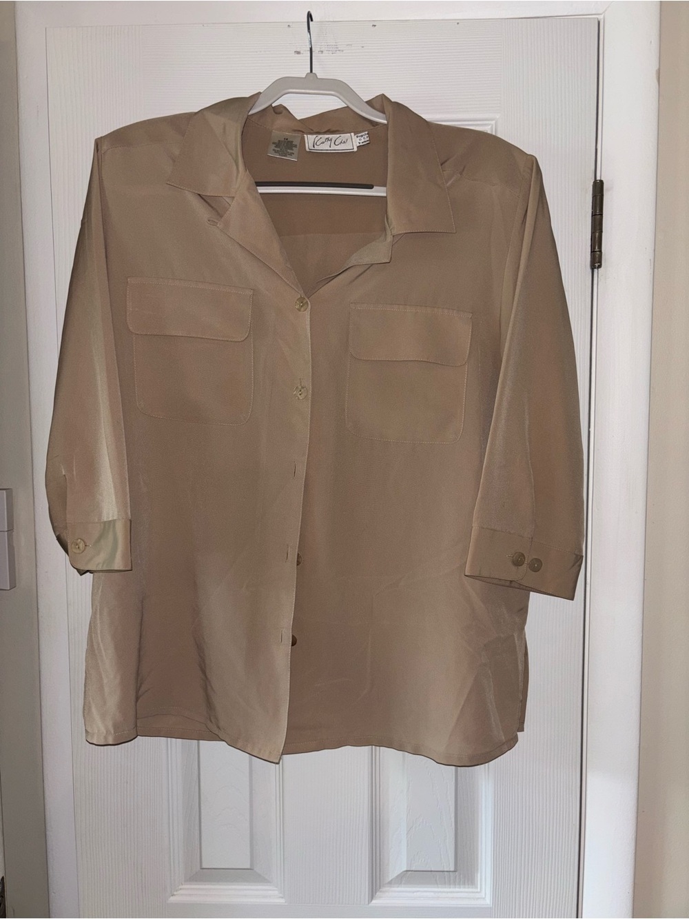 Vintage Kathy Che Taupe Blouse 90s Office Top